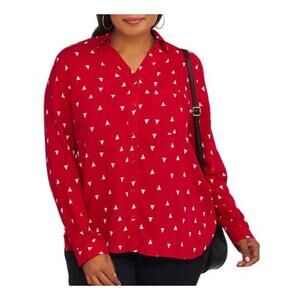 George Womens Red Button Up Shirt Collared Long Sleeve Top Size Small
